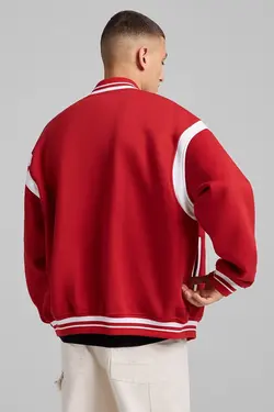 سویشرت بمب افکن کالج طرح دار مردانه رنگ قرمز برشکا Bershka (ساخت اسپانیا)