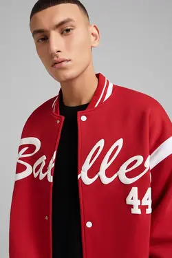 سویشرت بمب افکن کالج طرح دار مردانه رنگ قرمز برشکا Bershka (ساخت اسپانیا)