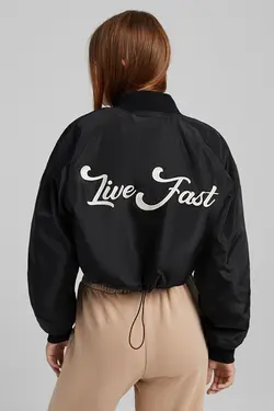 کاپشن بمب افکن مدل  Crop Fit زنانه رنگ مشکی برشکا Bershka (ساخت اسپانیا)