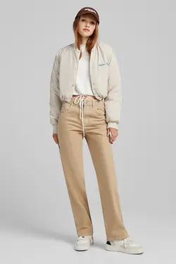 کاپشن بمب افکن مدل  Crop Fit زنانه رنگ کرم برشکا Bershka (ساخت اسپانیا)