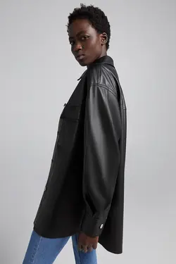 کت اور چرم مصنوعی پشت پلی زنانه رنگ مشکی برشکا Bershka (ساخت اسپانیا)