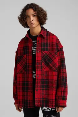 ژاکت چهارخونه بدون درز لبه مردانه رنگ قرمز برشکا Bershka (ساخت اسپانیا)