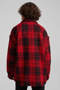 ژاکت چهارخونه بدون درز لبه مردانه رنگ قرمز برشکا Bershka (ساخت اسپانیا)