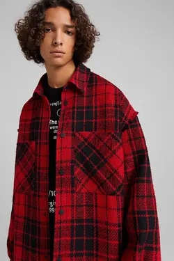 ژاکت چهارخونه بدون درز لبه مردانه رنگ قرمز برشکا Bershka (ساخت اسپانیا)