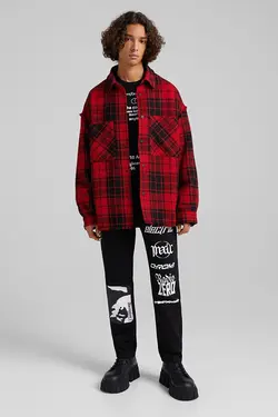 ژاکت چهارخونه بدون درز لبه مردانه رنگ قرمز برشکا Bershka (ساخت اسپانیا)