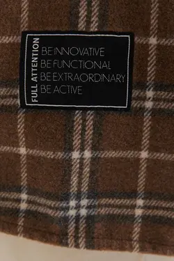 شومیز چهارخانه کنتراست پشم مصنوعی زنانه رنگ قهوه ای برشکا Bershka (ساخت اسپانیا)