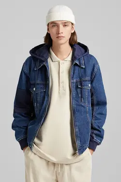 کاپشن جین کالج کلاهدار مردانه رنگ آبی برشکا Bershka (ساخت اسپانیا)