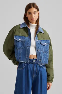 کت جین برش کنتراست زنانه رنگ آبی برشکا Bershka (ساخت اسپانیا)