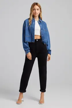 کت جین کوتاه زنانه رنگ آبی برشکا Bershka (ساخت اسپانیا)