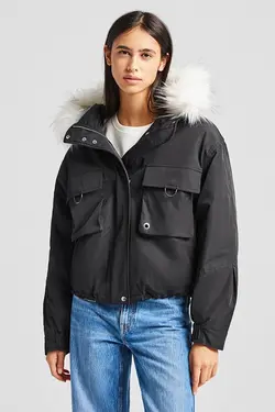 کاپشن پارکا کلاهدار با قطعات جداشدنی زنانه رنگ مشکی برشکا Bershka (ساخت اسپانیا)
