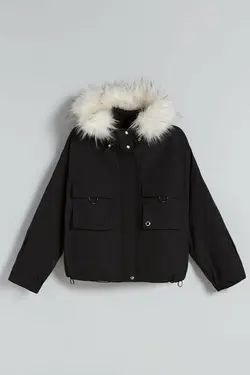 کاپشن پارکا کلاهدار با قطعات جداشدنی زنانه رنگ مشکی برشکا Bershka (ساخت اسپانیا)