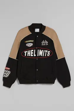 سویشرت نخی با طرح مسابقه ای زنانه رنگ مشکی برشکا Bershka (ساخت اسپانیا)