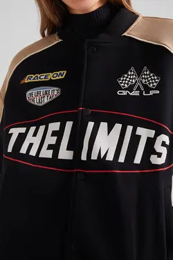 سویشرت نخی با طرح مسابقه ای زنانه رنگ مشکی برشکا Bershka (ساخت اسپانیا)