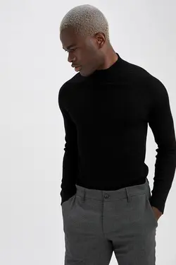 ژاکت بافتنی مردانه یقه گرد رنگ سیاه برند دفاکتو DeFacto (ساخت ترکیه)