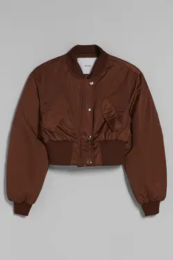 کت بمب افکن ساتن مدل Crop Fit زنانه رنگ قهوه ای برشکا Bershka (ساخت اسپانیا)