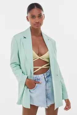 کت دو دکمه پارچه ای زنانه رنگ سبز آبی برشکا Bershka (ساخت اسپانیا)