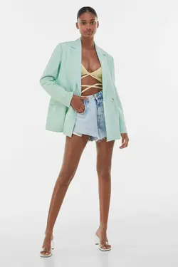 کت دو دکمه پارچه ای زنانه رنگ سبز آبی برشکا Bershka (ساخت اسپانیا)