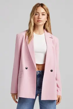 کت دو دکمه پارچه ای زنانه رنگ صورتی برشکا Bershka (ساخت اسپانیا)