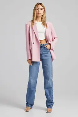 کت دو دکمه پارچه ای زنانه رنگ صورتی برشکا Bershka (ساخت اسپانیا)