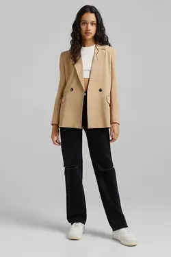 کت دو دکمه پارچه ای زنانه رنگ کرم برشکا Bershka (ساخت اسپانیا)