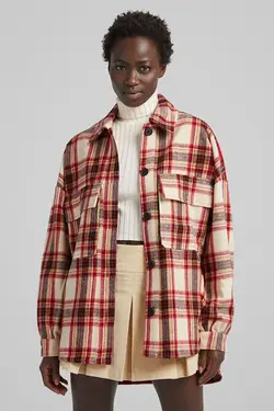 کت چهارخانه پشمی زنانه رنگ قرمز برشکا Bershka (ساخت اسپانیا)