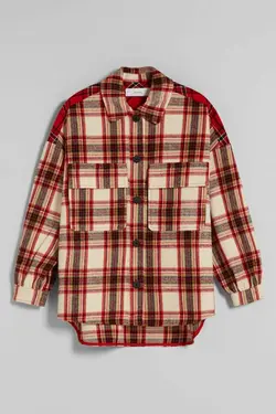 کت چهارخانه پشمی زنانه رنگ قرمز برشکا Bershka (ساخت اسپانیا)