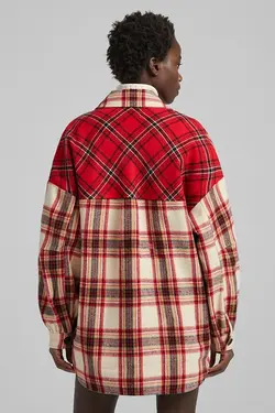 کت چهارخانه پشمی زنانه رنگ قرمز برشکا Bershka (ساخت اسپانیا)