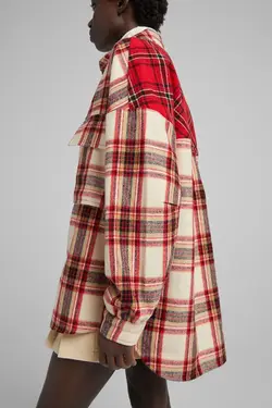 کت چهارخانه پشمی زنانه رنگ قرمز برشکا Bershka (ساخت اسپانیا)