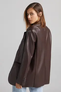 کت چرم مصنوعی زنانه رنگ قهوه ای برشکا Bershka (ساخت اسپانیا)