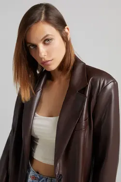 کت چرم مصنوعی زنانه رنگ قهوه ای برشکا Bershka (ساخت اسپانیا)