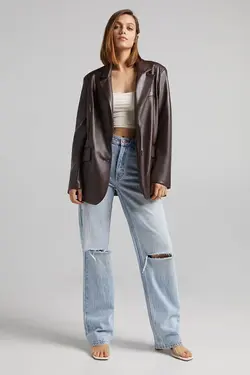 کت چرم مصنوعی زنانه رنگ قهوه ای برشکا Bershka (ساخت اسپانیا)