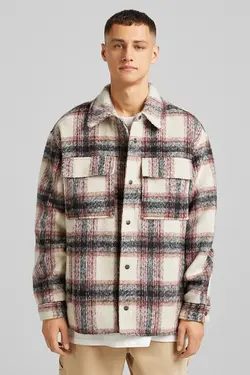 ژاکت نازک ترکیبی پشمی مردانه طرحدار چهارخانه برشکا Bershka (ساخت اسپانیا)