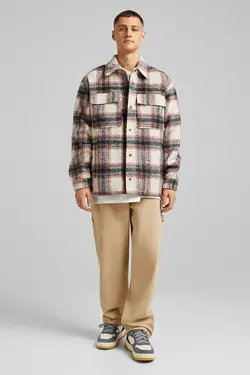 ژاکت نازک ترکیبی پشمی مردانه طرحدار چهارخانه برشکا Bershka (ساخت اسپانیا)