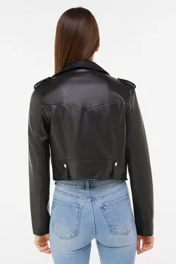 ژاکت بایکر زنانه چرم مصنوعی رنگ مشکی برشکا Bershka (ساخت اسپانیا)