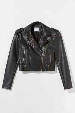 ژاکت بایکر زنانه چرم مصنوعی رنگ مشکی برشکا Bershka (ساخت اسپانیا)
