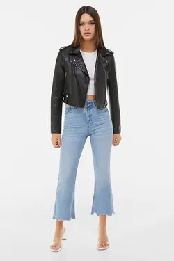 ژاکت بایکر زنانه چرم مصنوعی رنگ مشکی برشکا Bershka (ساخت اسپانیا)