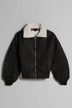 ژاکت زنانه بمب افکن مشکی پشم مصنوعی برشکا Bershka (ساخت اسپانیا)