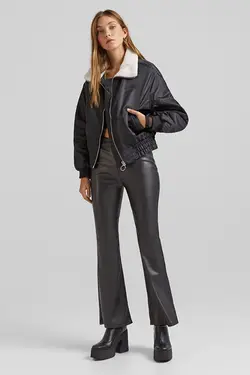 ژاکت زنانه بمب افکن مشکی پشم مصنوعی برشکا Bershka (ساخت اسپانیا)