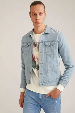 کت جین مردانه نخی رنگ نیلی برند از دفاکتو Defacto (ساخت ترکیه)