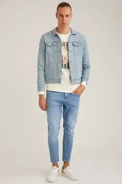 کت جین مردانه نخی رنگ نیلی برند از دفاکتو Defacto (ساخت ترکیه)