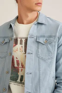 کت جین مردانه نخی رنگ نیلی برند از دفاکتو Defacto (ساخت ترکیه)