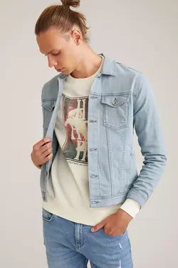 کت جین مردانه نخی رنگ نیلی برند از دفاکتو Defacto (ساخت ترکیه)