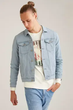 کت جین مردانه نخی رنگ نیلی برند از دفاکتو Defacto (ساخت ترکیه)