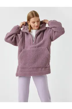 هودی مخملی جیب دار کانگورویی زنانه کوتون Koton رنگ بنفش از برند  (ساخت ترکیه)