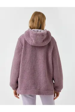 هودی مخملی جیب دار کانگورویی زنانه کوتون Koton رنگ بنفش از برند  (ساخت ترکیه)