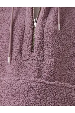 هودی مخملی جیب دار کانگورویی زنانه کوتون Koton رنگ بنفش از برند  (ساخت ترکیه)