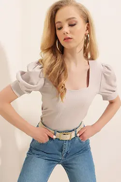 کراپ زنانه آستین کوتاه یقه مربع  بیگ دارت BigDart (ساخت ترکیه)