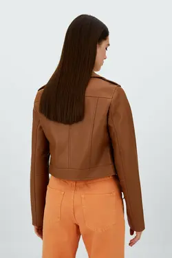 کت زنانه چرم مصنوعی با کمربند استرادیواریوس Stradivarius (ساخت اسپانیا)