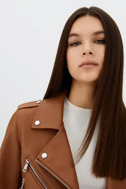 کت زنانه چرم مصنوعی با کمربند استرادیواریوس Stradivarius (ساخت اسپانیا)