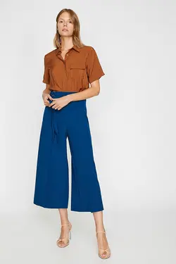 شلوار واید لگ کمربند دار کوتاه زنانه آبی کوتون Koton (ساخت ترکیه)